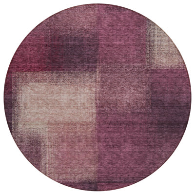 8' Plum Mauve And Beige Round Abstract Washable Indoor Outdoor Area Rug