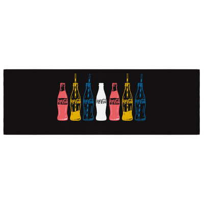 Coke Man Cave Bedroom Kitchen Coca-Cola Multi Bottles Non-Slip Area Rug, Multi/Black