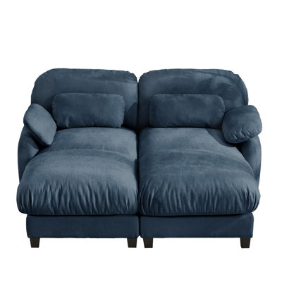 2 Seater Cloud Feel Sofa with Removable Ottoman, Cozy Chenille Modular Couch Set, Deep Seat Free Combination Furniture for Small Living Room