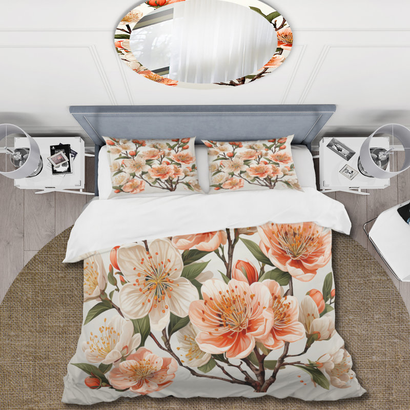 Ensemble de housse de couette en microfibre / polyester Peach Blossom Bliss IV