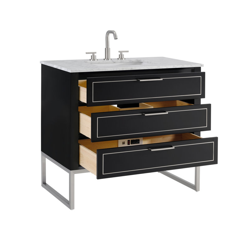 Markham 36'' W Single Vanity, Midnight Black, Carrara Marble, Brushed Nickel