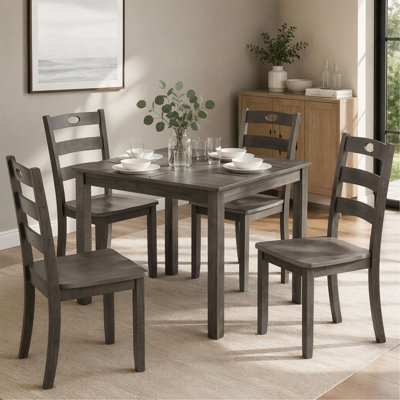 Ensemble de salle à manger transitionnel 5 pièces avec table carrée haute et 4 chaises à dossier à lattes