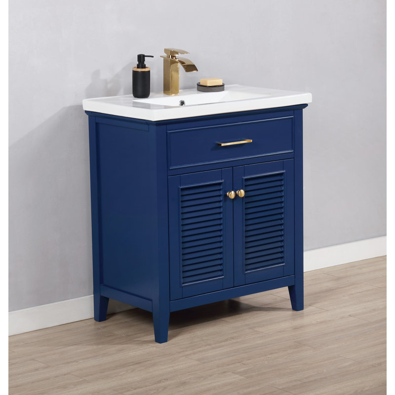 Cameron 30'' Single Bathroom Vanity with Porcelain Top, Blue