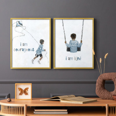 «Boy Flying Kite», reproduction encadrée de qualité supérieure - prêt à être accroché - aucun clou requis - aucun clou requis