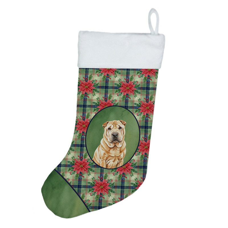 Chaussette de Noël rouge Shar Pei PoinsettIas