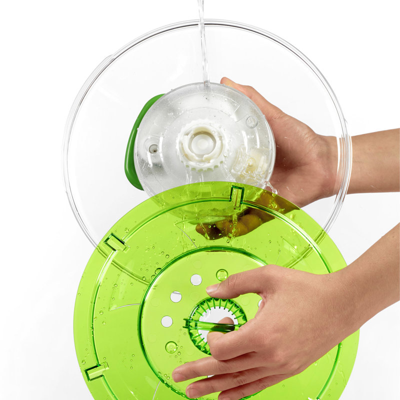 Large Green Plastic Salad Spinner with Ergonomic Handle