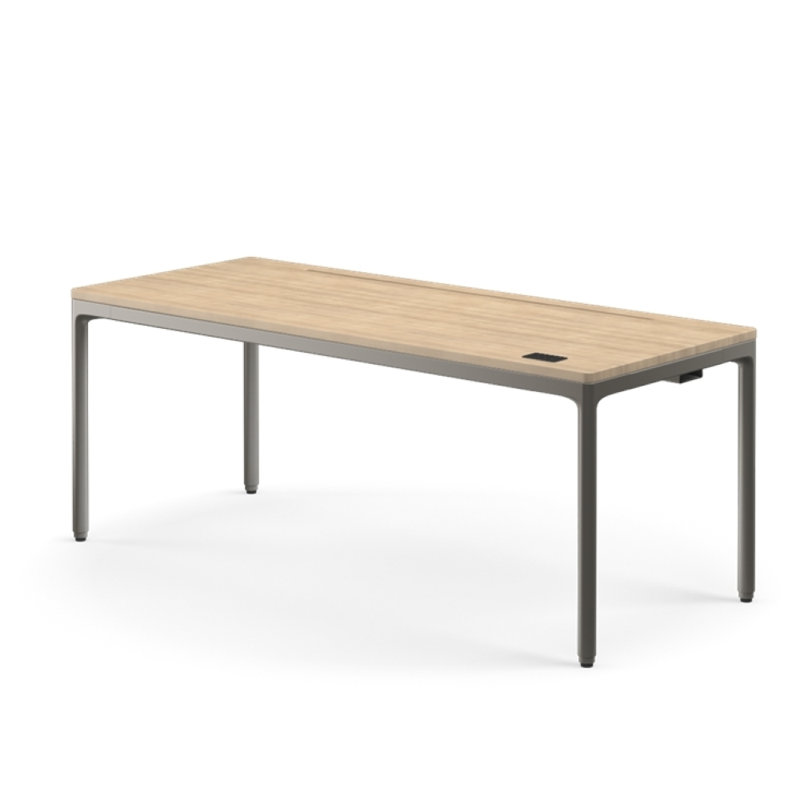 eFloat Quattro, 23 in. D x 58 in. W Sit-Stand Desk with Carbon Black Base, Carbon Black Painted Wood Top, and Black Salzburg Leather Cable Manager