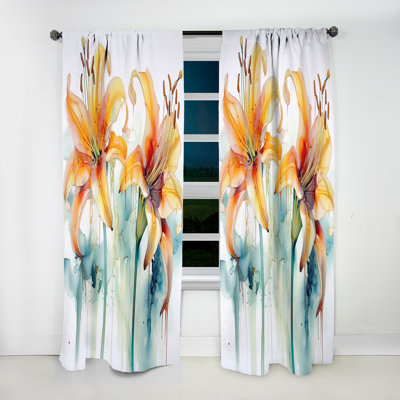 White And Yellow Elegant Lily Purity II - Lilies Curtain - Room Darkening Floral Curtain - 1 Panels