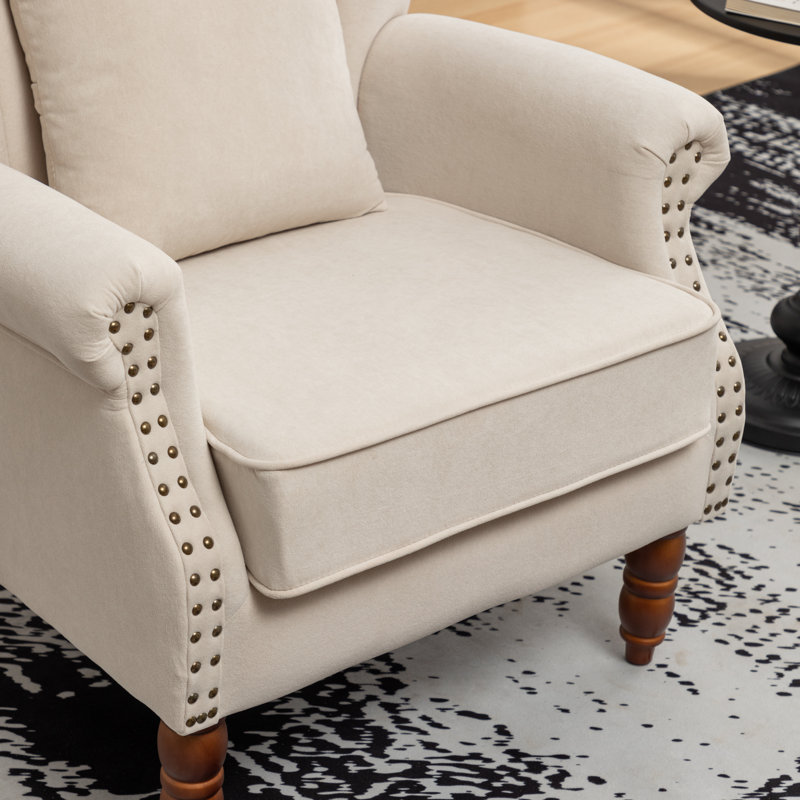 Antwanae 29" Wide Armchair with Wingback, Beige Velvet