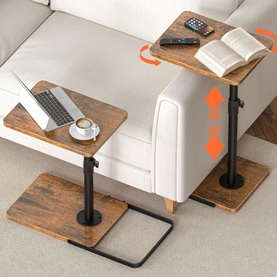 Tv Trays Set of 2 for Couch - 360°Swivel Height Adjustable, Larger Metal and Wooden Base to Prevent Slipping