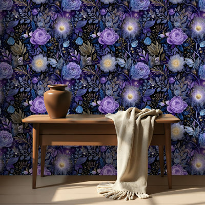 Peel and Stick Wallpaper Contact Paper Celestial Floral Garden Moonflowers Stars Self Adhesive and Removable 24in x 118in(60x300cm)