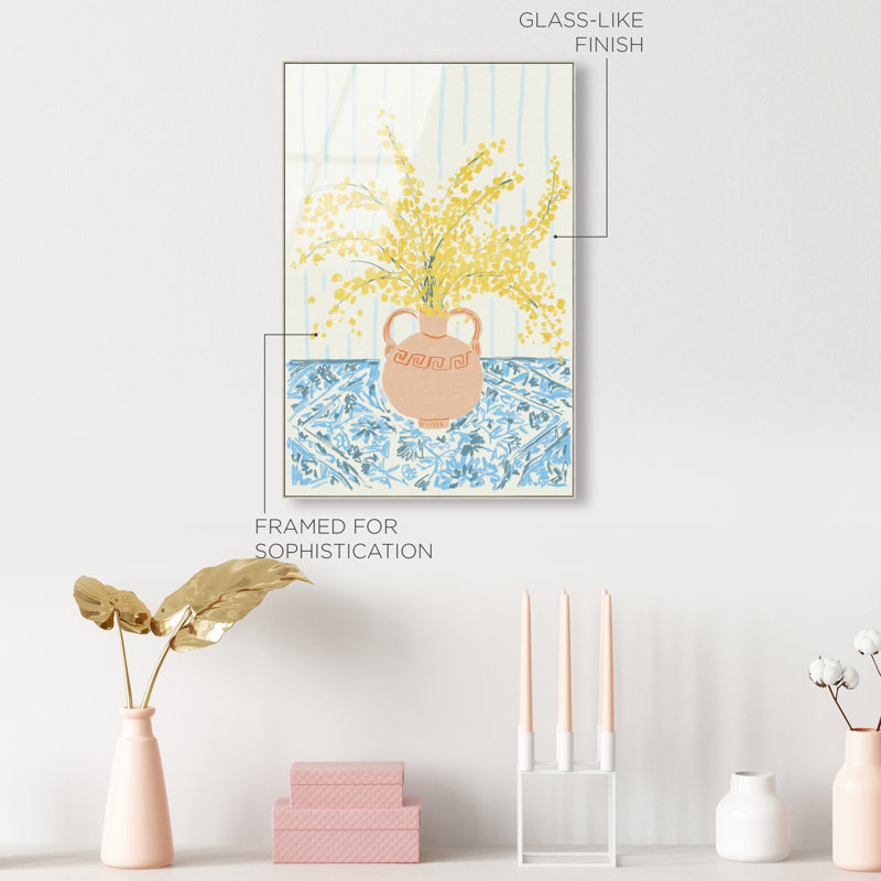 Sunny Flower Vase Print by Oliver Gal, 25"H x 17"W, Silver Floater Frame
