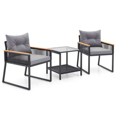3 Pcs Outdoor Conversation Set With 2-layer Side Table Acacia Wood Armrests by Ebern Designs