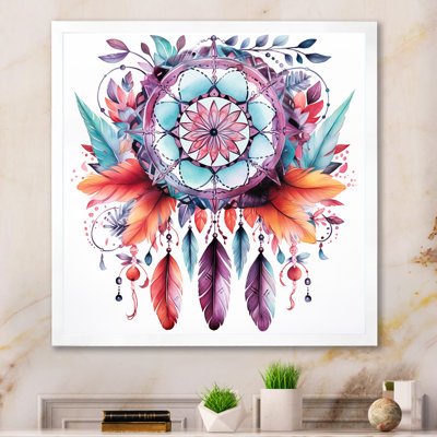 Mauve Boho Dreamcatcher, aquarelle encadrée sur toile