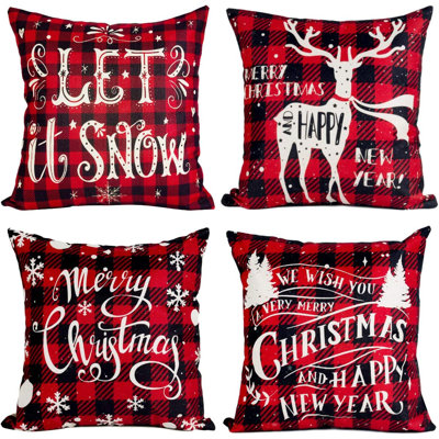 Red Black Tartan Square Cushion