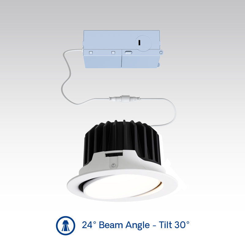 Cardan encastré 4 po à DEL, 12 W, faisceau réglable de 24 degrés, 5 CCT sélectionnable, intensité réglable Triac
