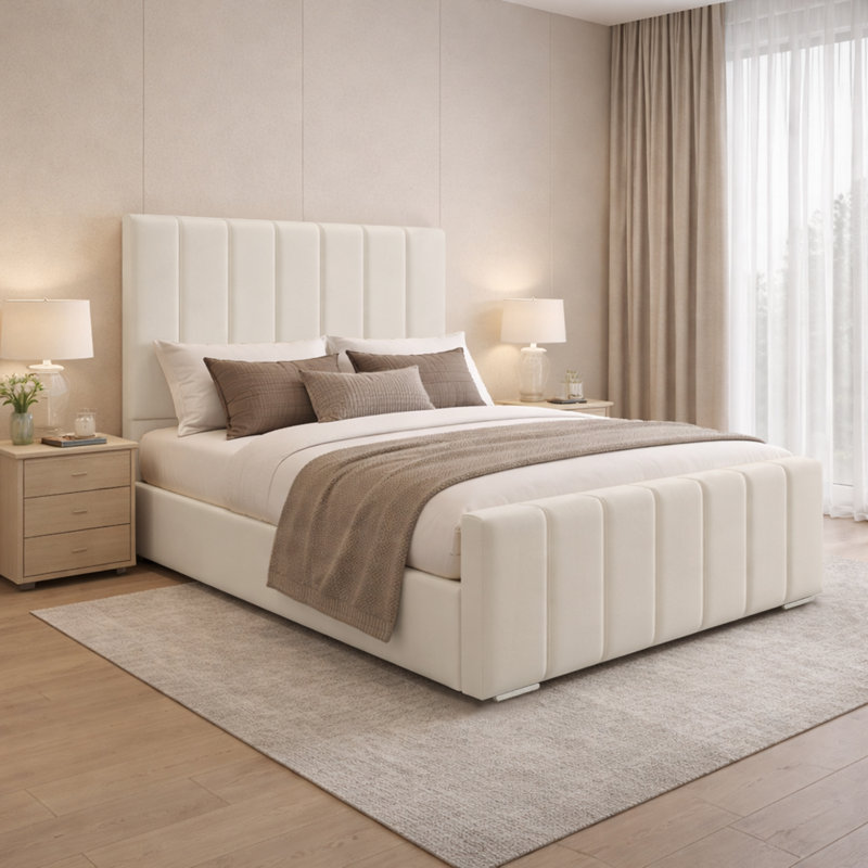 Connell Upholstered Bed Frame, Cream, Small Double (4')