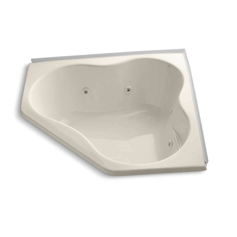 Proflex 54" x 54" Corner Whirlpool Bathtub, Biscuit, With Flange and Heater
