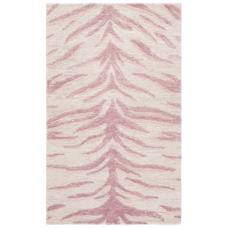 Tapis ivoire / rose en coton touffeté à la main Vinney, Rectangle 3 pi x 5 pi