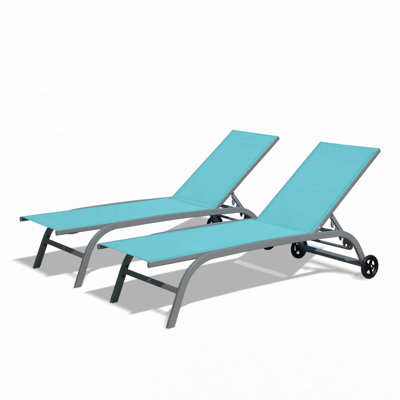 Chaise Lounge Outdoor Set Of 2, Lounge Chairs For Outside With Wheels, Outdoor Lounge Chairs With 5 Adjustable Position