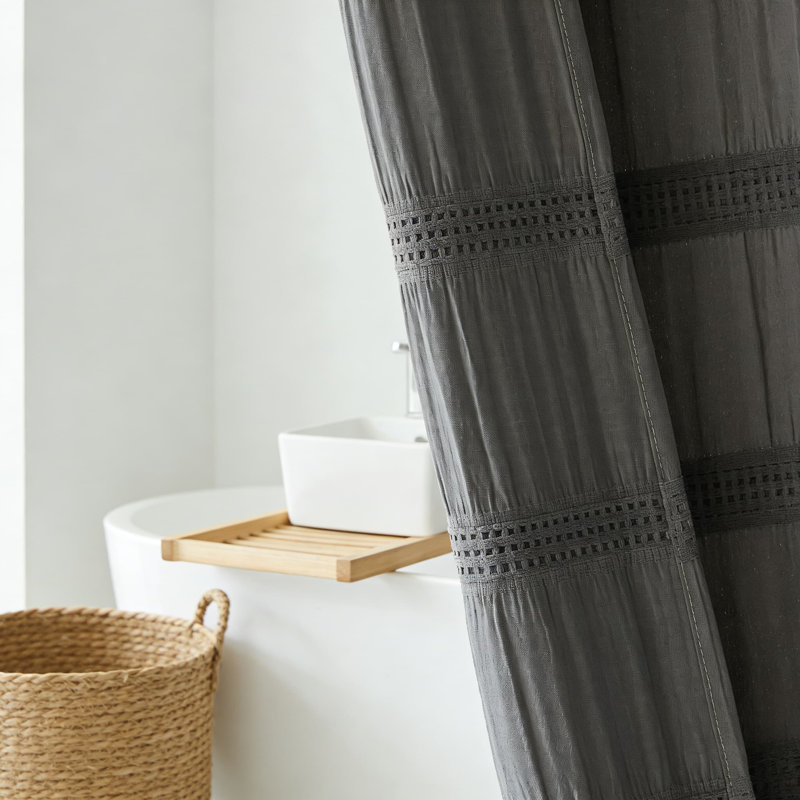 Rideau de douche à texture gaufrée à rayures, rideau de salle de bain en tissu texturé pour un décor élégant et romantique