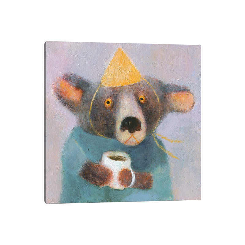 The Bear With Cup Of Coffee By Natalia Shaloshvili - Wrapped Canvas Painting by Natalia Shaloshvili - Wrapped Canvas Painting