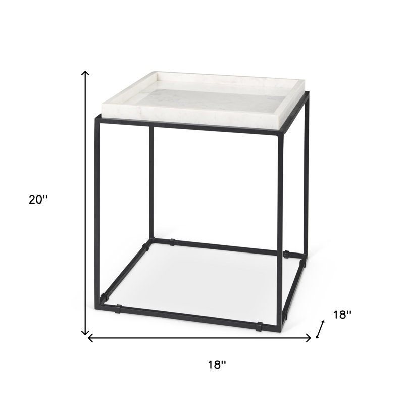 Table de bout carrée 20 po en marbre et métal blanc et noir