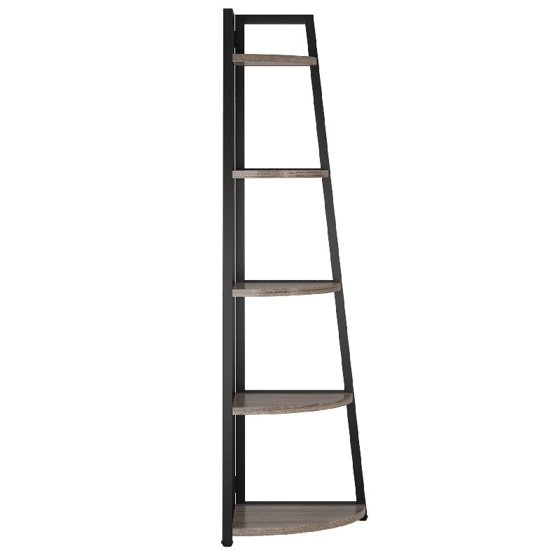 70.07" Tall Corner Shelf, 5 Tier Rustic Grey Corner Bookshelf Bookcase Industrial Corner Ladder Shelf Plant Stand For Living Room, Kitchen, Home Office