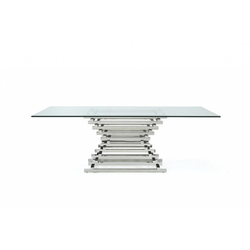 Wilken Glass Top Metal Base Dining Table, 30" H x 87" L x 49" W