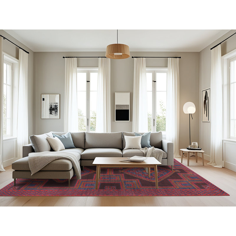 Tapis rose/bleu marine/brun traditionnel Araban, Rectangle 8 pi x 12 pi