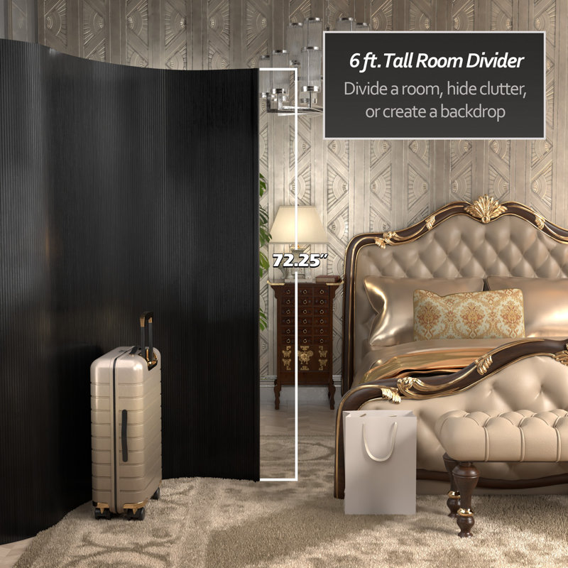 Siena Rolling Bamboo Room Divider, Black, 6 ft. Tall