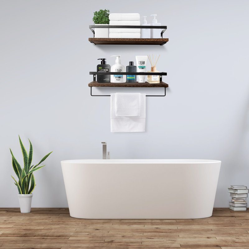 Ensemble de 2 tablettes murales flottantes, Brun foncé, Brun