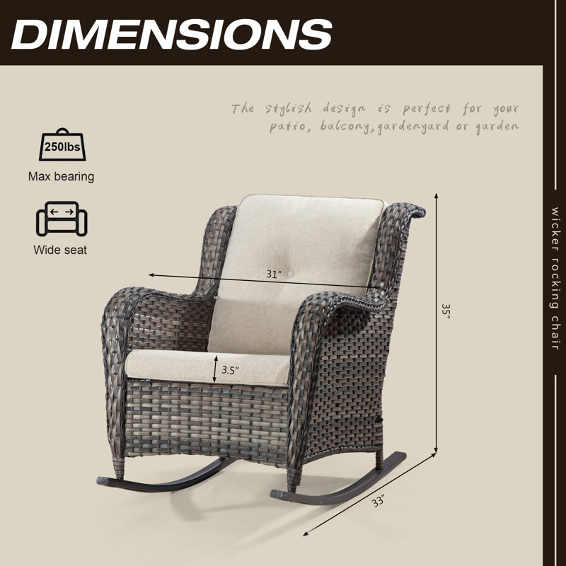 Chaise berçante d'extérieur en osier Whitakers, Beige
