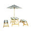 Table de pique-nique en bois pour enfants avec parasol rayé bleu et blanc, ensemble de jeu intérieur / extérieur