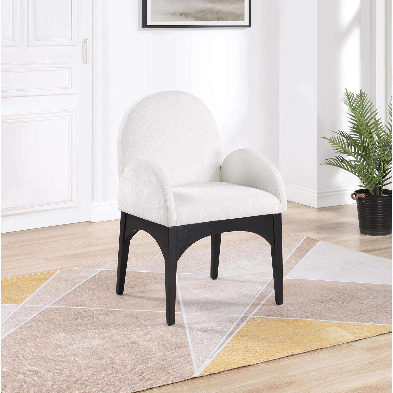 Waldorf Dining Armchair, Cream Chenille, Black