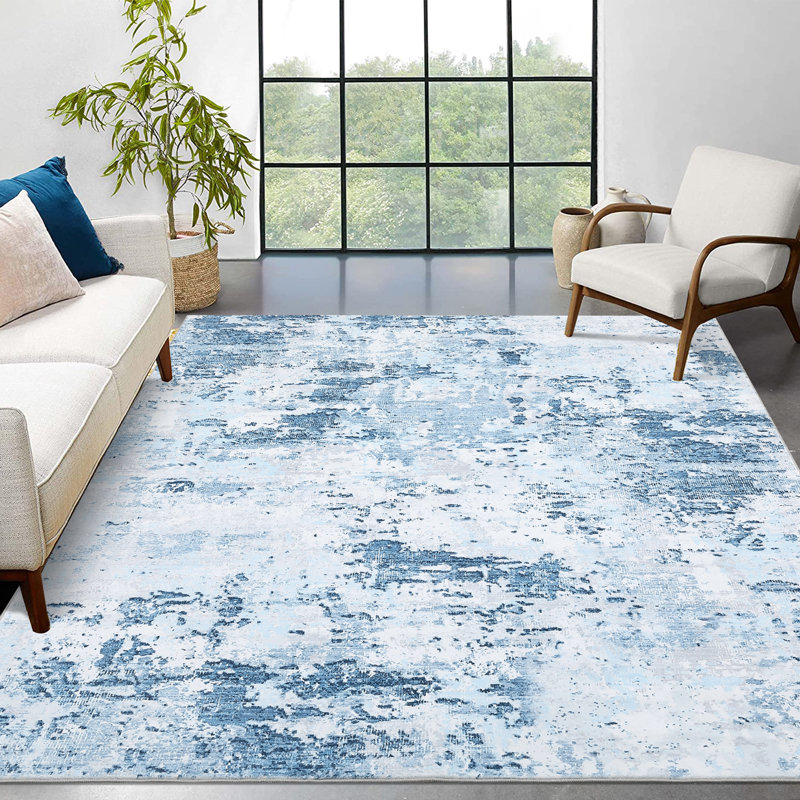 Washable Area Rug Modern Abstract Carpet with Non-Slip Backing, Stain-Resistant Low Pile Floor Rug, Easy Cleaning Foldable Indoor Mats for Bedroom, Living Room, Office