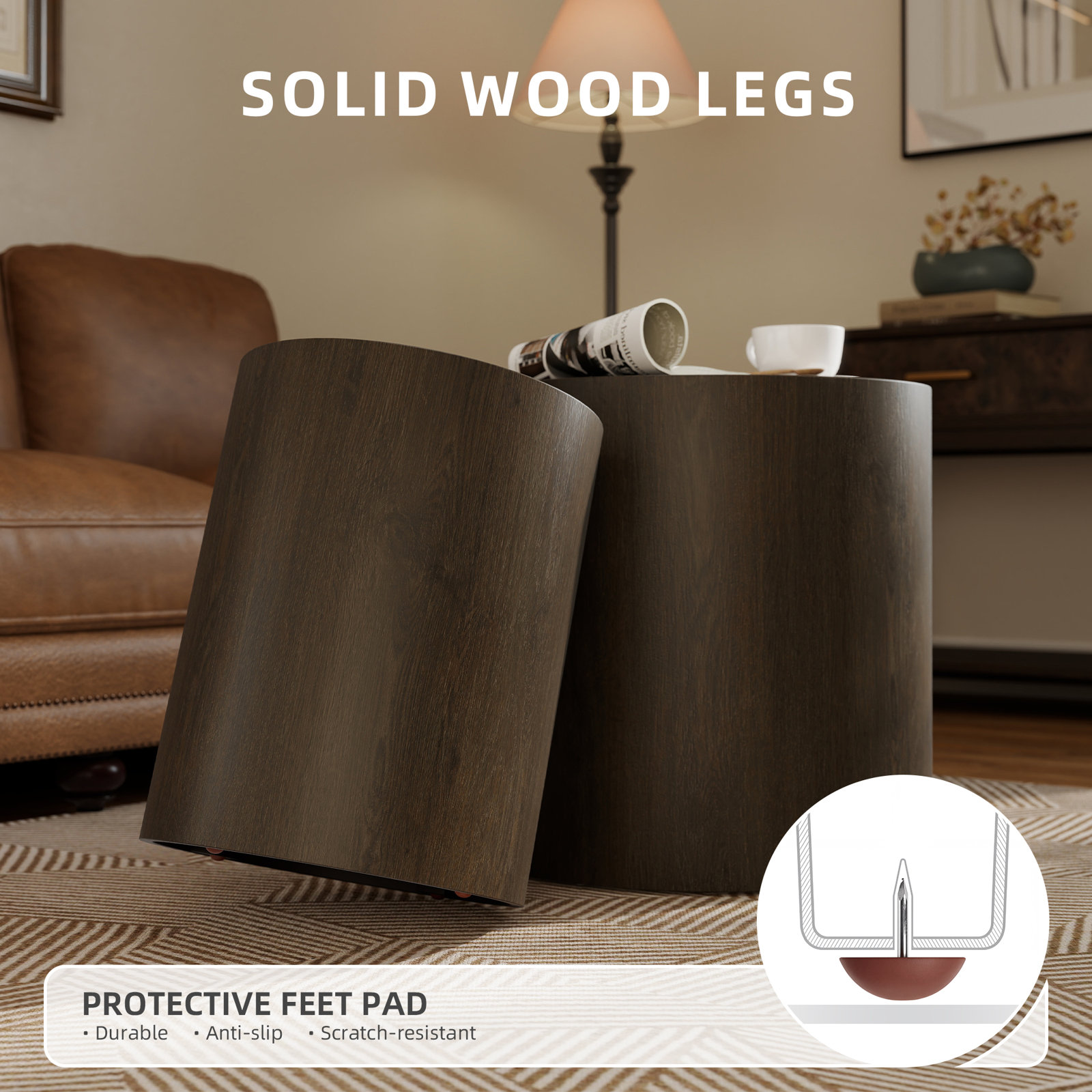 2-Piece Wooden Nesting Table Set, Coffee Oak