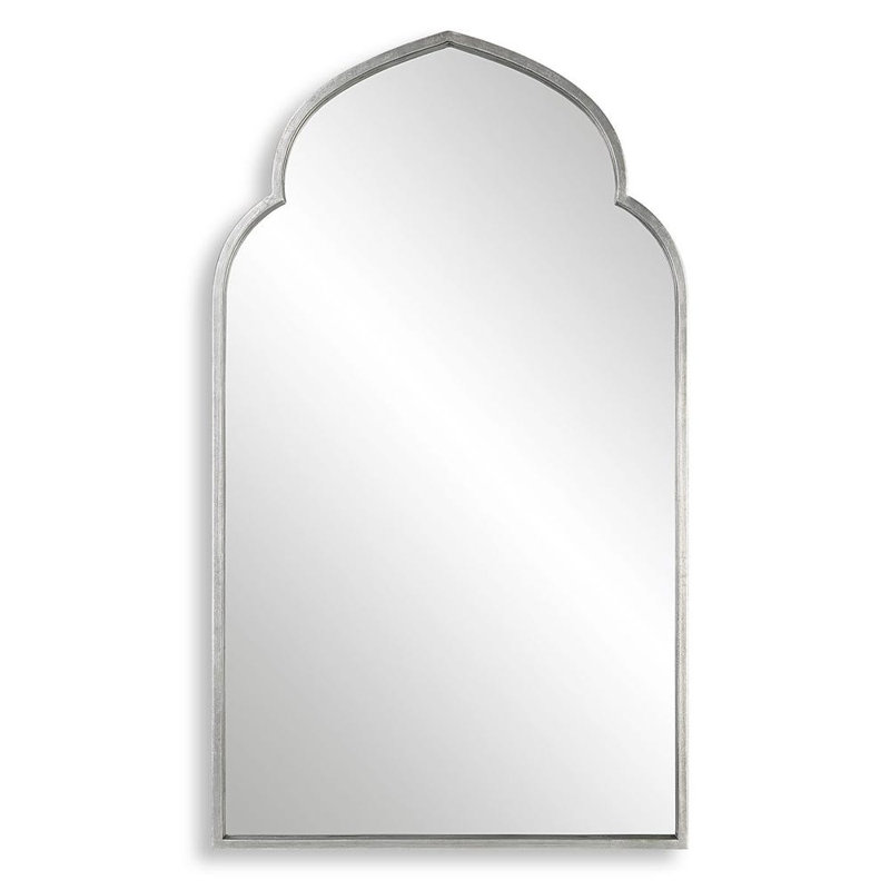  Miroir mural H 38 po en métal aggloméré argenté doux - Cadre de style marocain, décor de meuble-lavabo ou de vestibule moderne