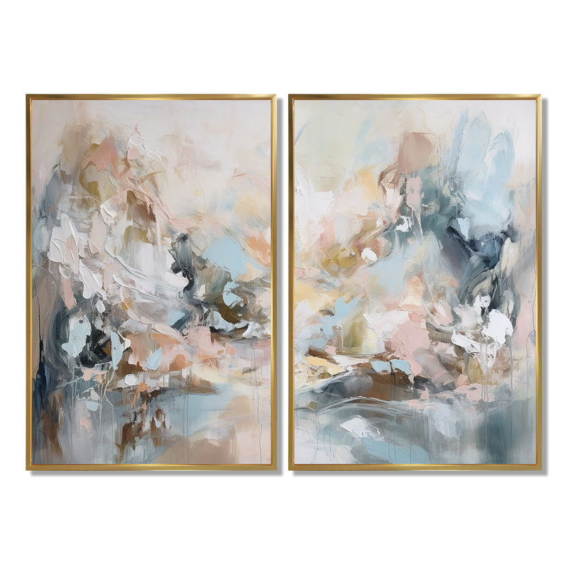 "Delicate Brushstrokes", peinture abstraite IV - "Abstract", reproduction d'art sur toile, 36" H x 48" W, Gold