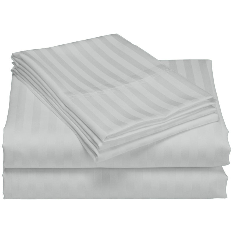 1200 Thread Count Egyptian-Quality Striped Cotton Sateen Sheet Set, California King Sheet Set with 2 Pillowcases, Silver