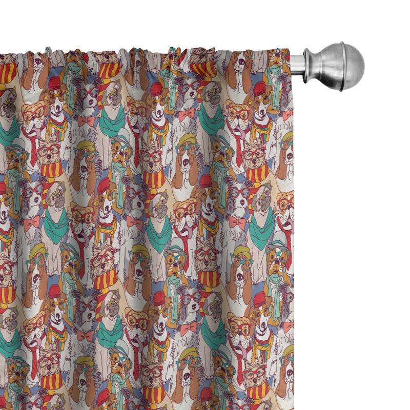 Dog Semi-Sheer Rod Pocket Curtain Panels, 28" x 84"