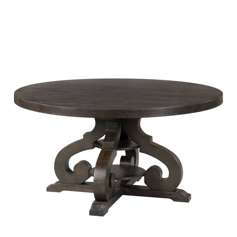 Anosha Rubberwood Round Solid Wood Top with Solid Wood Base Dining Table, Smokey Walnut