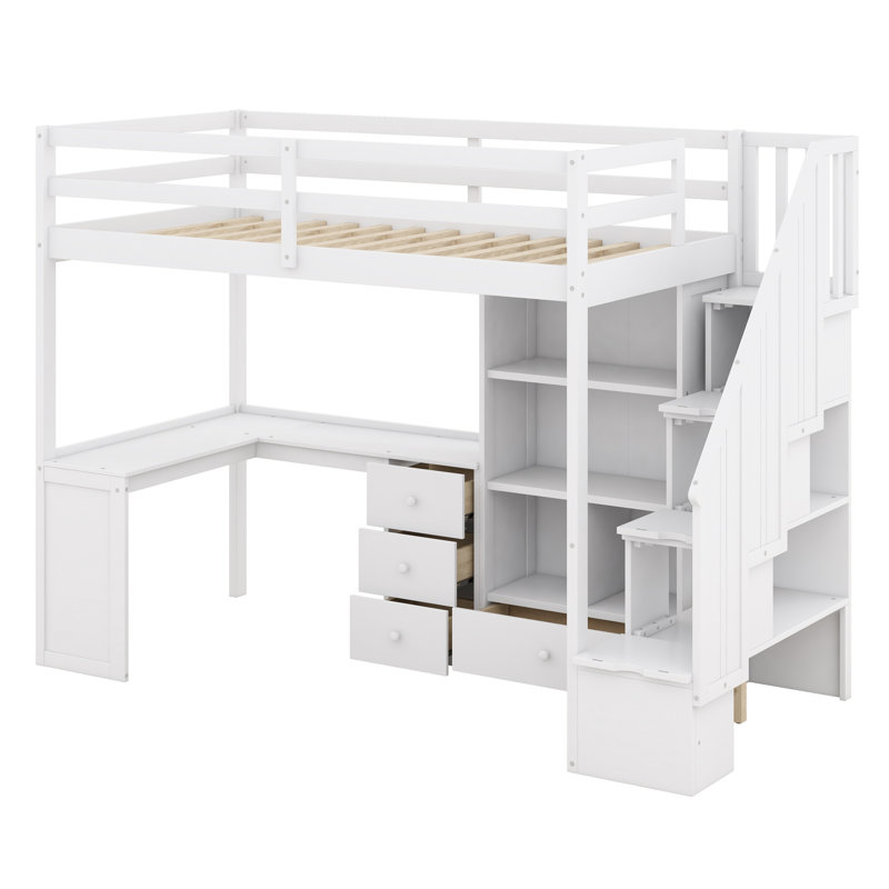 Philippa Kids Twin Loft Bed with Drawers, White