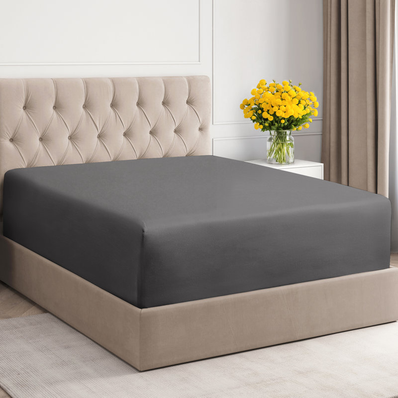 Extra Deep Pocket Fitted Sheet Only, Cooling & Breathable Bed Sheet, Soft, Fits 18–24 Inch Mattress, Twin, Dark Gray