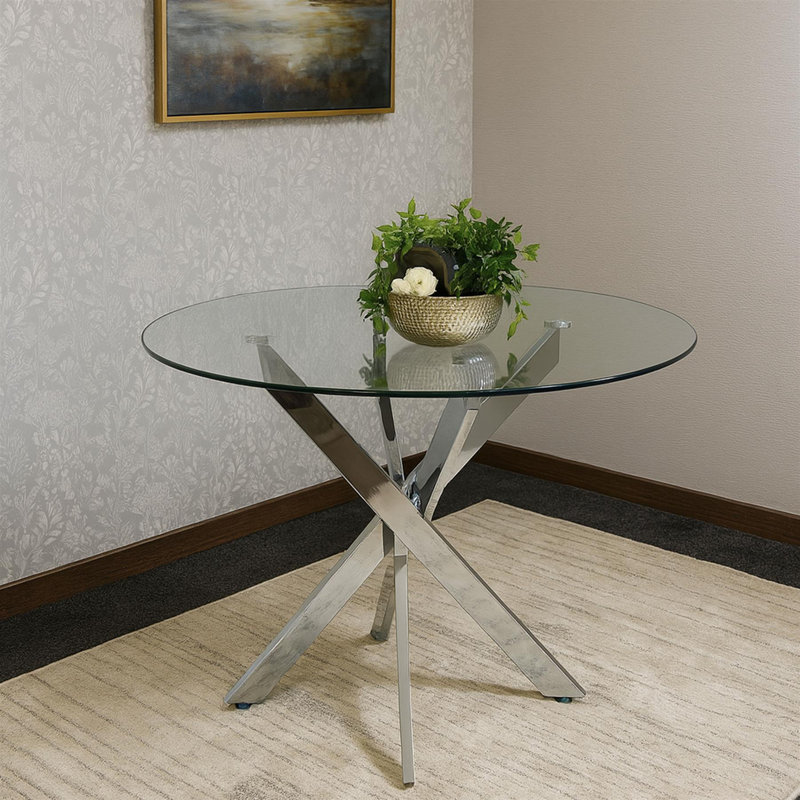 Round Glass Dining Table with Velvet Chairs - Dining Kitchen Room Furniture, Mix Color