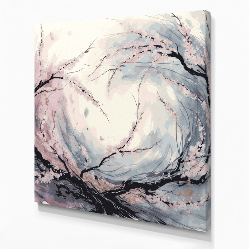 Art botanique sur toile gris, botanique d'inspiration japonaise, H 12 po x l 12 po