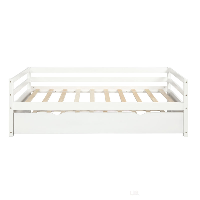 Lit de jour avec cadre gigogne, taille simple, Blanc