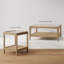 Table basse à plateau en verre avec structure en bois massif et tablette en rotin