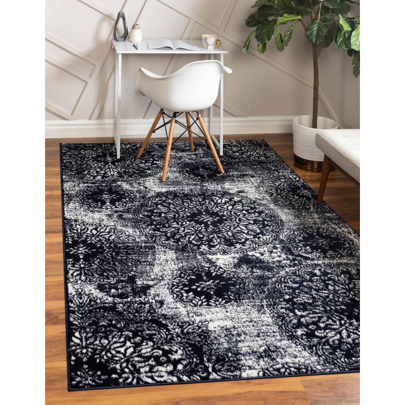 Tapis floral Brandt, Rectangle 4 pi 1 po x 6 pi 1 po, Marine