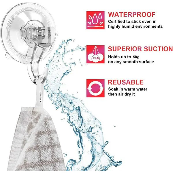 Crochets muraux réutilisables transparents et robustes pour la douche et le mur LUXEAR - Paquet de 4